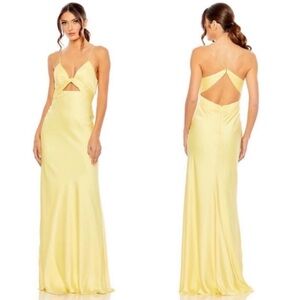 Mac Duggal Yellow Twist Front Gown Maxi Dress 68341 in Size 6 Hemmed Cutout Prom